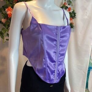 Micas Silky Lila Bright Purple Corset Cami Top with Zip Back‎ Size XL